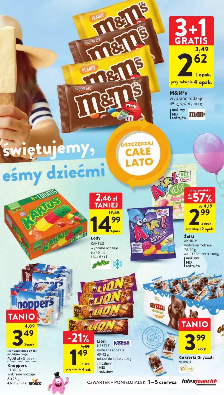 Gazetka promocyjna Intermarche - Gazetka Intermarche - ważna 01.06 do 05.06.2023 - strona 13 - produkty: Cukier, Cukierki, Gra, Gry, Kaktus, Knoppers, Lion, Lody, Nestlé