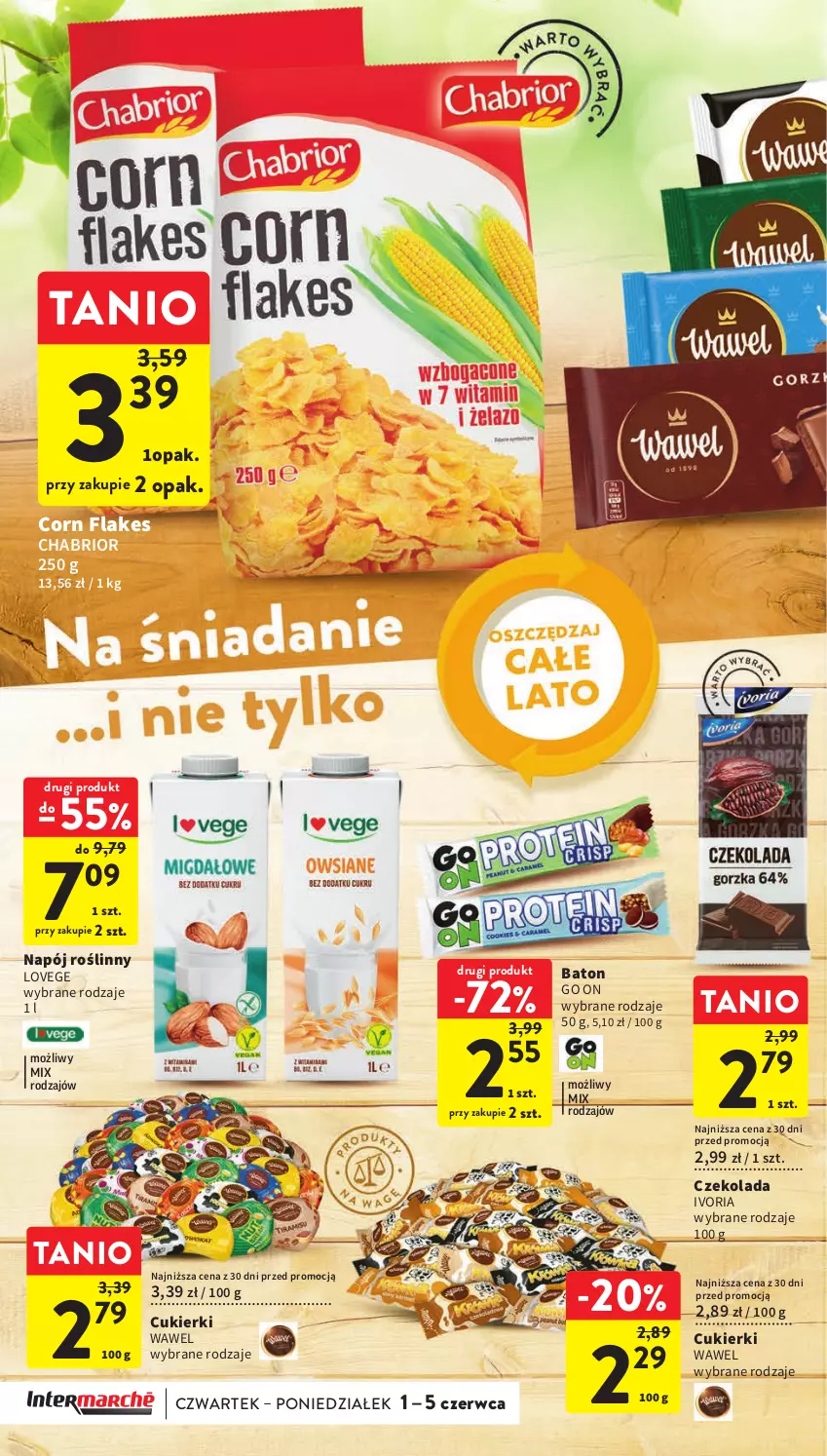 Gazetka promocyjna Intermarche - Gazetka Intermarche - ważna 01.06 do 05.06.2023 - strona 36 - produkty: Baton, Chabrior, Corn flakes, Cukier, Cukierki, Czekolada, Napój, Napój roślinny, Wawel