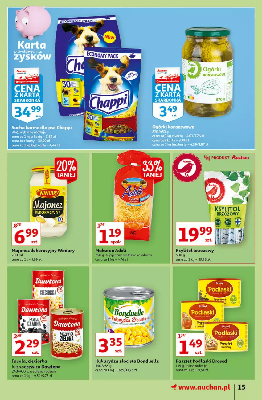 Gazetka promocyjna Auchan - Hiperoszczędzanie z aplikacją Auchan Hipermarkety - ważna 23.09 do 29.09.2021 - strona 15 - produkty: Bonduelle, Cieciorka, Dawtona, Fa, Fasola, Ksylitol, Makaron, Orka, Pasztet, Podlaski, Winiary, Wstążka