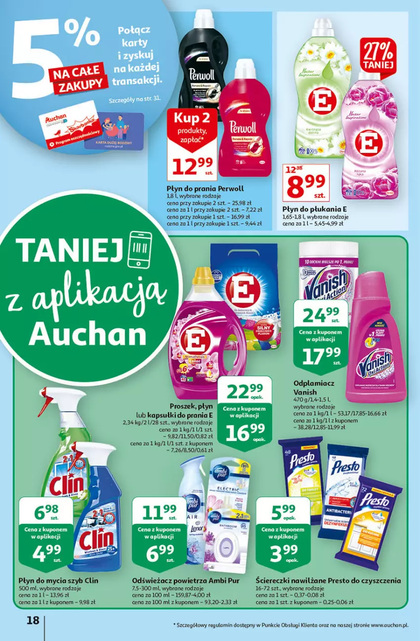 Gazetka promocyjna Auchan - Hiperoszczędzanie z aplikacją Auchan Hipermarkety - ważna 23.09 do 29.09.2021 - strona 18 - produkty: Ambi Pur, Clin, Fa, Kapsułki do prania, Odplamiacz, Odświeżacz powietrza, Perwoll, Płyn do mycia, Płyn do płukania, Płyn do prania, Presto, Pur, Vanish