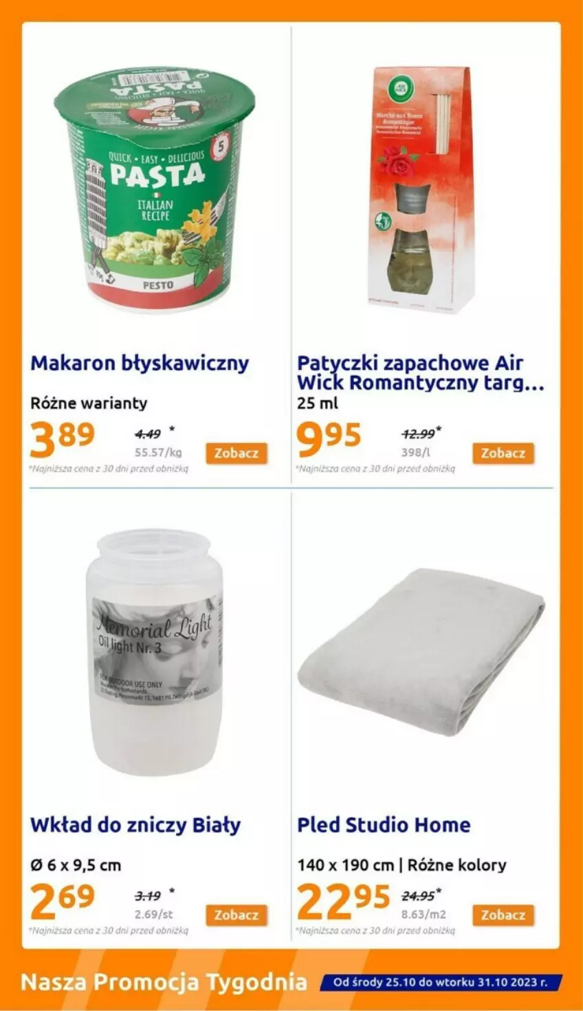 Gazetka promocyjna Action - ważna 25.10 do 31.10.2023 - strona 20 - produkty: Air Wick, Makaron, Pled, Znicz