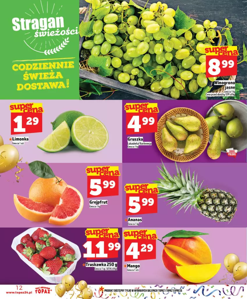 Gazetka promocyjna Topaz - Gazetka - ważna 27.12 do 31.12.2025 - strona 12 - produkty: Grejpfrut, Limonka, Mango, Top, Wino