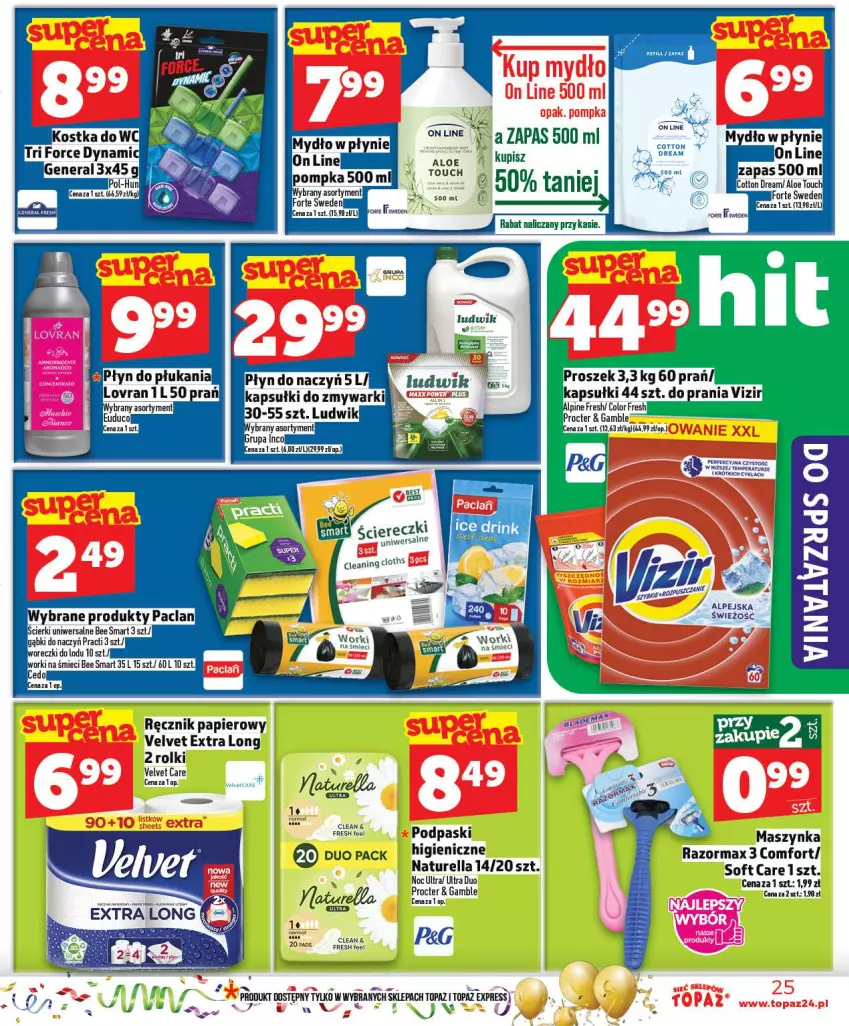 Gazetka promocyjna Topaz - Gazetka - ważna 27.12 do 31.12.2025 - strona 25 - produkty: Maszynka, Naturell, Naturella, Papier, Podpaski, Ręcznik, Rolki, Szynka, Top, Velvet