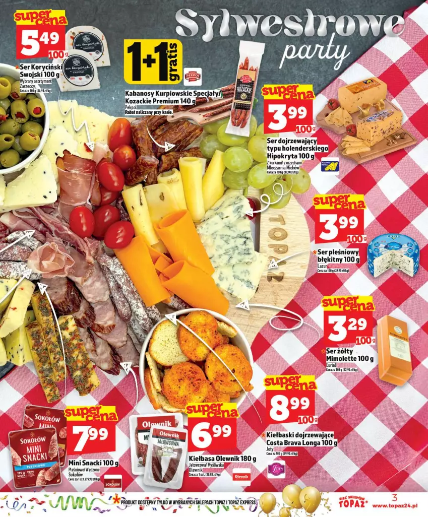 Gazetka promocyjna Topaz - Gazetka - ważna 27.12 do 31.12.2025 - strona 3 - produkty: Fa, Kiełbasa, Lazur, Mimolette, Olewnik, Ser, Ser pleśniowy