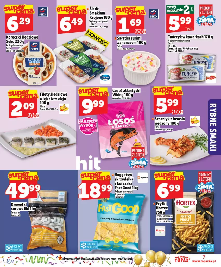 Gazetka promocyjna Topaz - Gazetka - ważna 27.12 do 31.12.2025 - strona 7 - produkty: Ananas, Fa, Kawa, Koreczki śledziowe, Kurczak, Lisner, Olej, Sałat, Sałatka, SEKO, Surimi, Tuńczyk