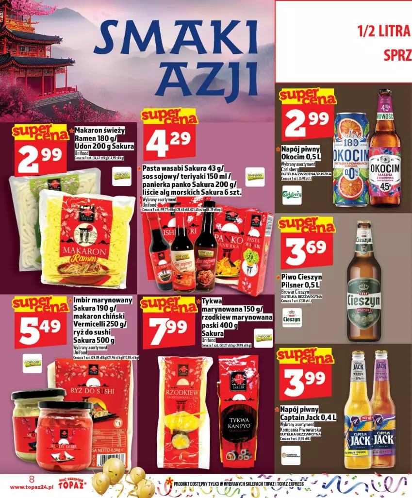 Gazetka promocyjna Topaz - Gazetka - ważna 27.12 do 31.12.2025 - strona 8 - produkty: Imbir, LG, Makaron, Makaron chiński, Pasta wasabi, Piwo, Ryż, Ryż do sushi, Sos, Sos sojowy, Sushi, Wasa