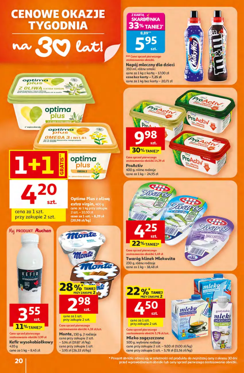 Gazetka promocyjna Auchan - 30 Lat Hipermarket - ważna 16.04 do 22.04.2026 - strona 20 - produkty: Dzieci, Fa, Kaki, Kefir, Mleko, Mleko zagęszczone, Mlekovita, Monte, Napój, Napój mleczny, Optima, Rura, Sok, Twaróg