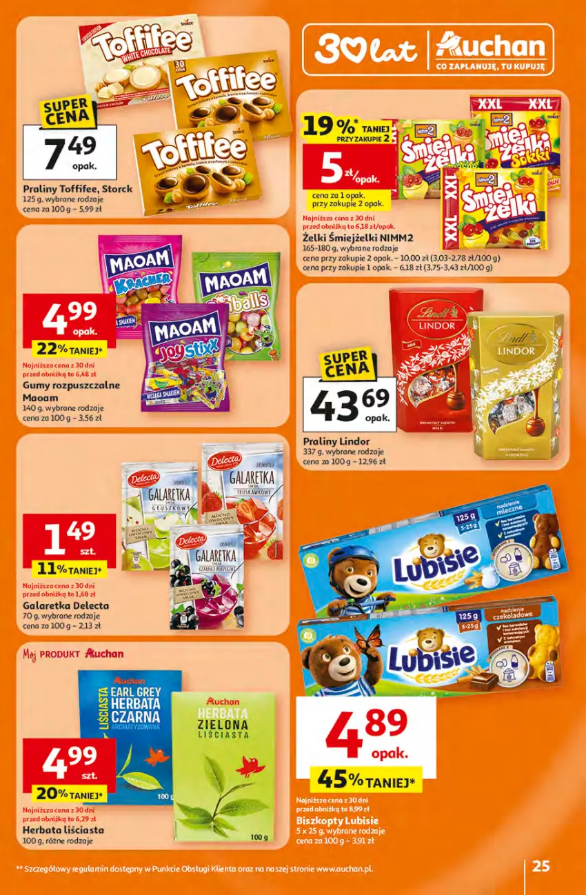 Gazetka promocyjna Auchan - 30 Lat Hipermarket - ważna 16.04 do 22.04.2026 - strona 25 - produkty: Delecta, Earl Grey, Gala, Galaretka, Herbata, Lindor, Nimm2, Praliny, Toffifee