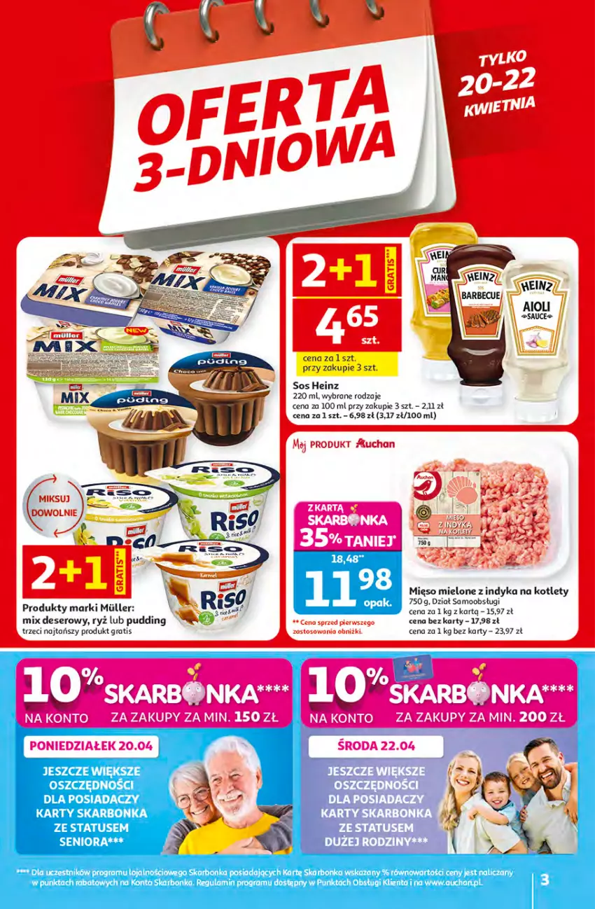 Gazetka promocyjna Auchan - 30 Lat Hipermarket - ważna 16.04 do 22.04.2026 - strona 3 - produkty: Deser, Gra, Heinz, Kotlet, Mięso, Mięso mielone, Pudding, Ryż, Ser, Sos