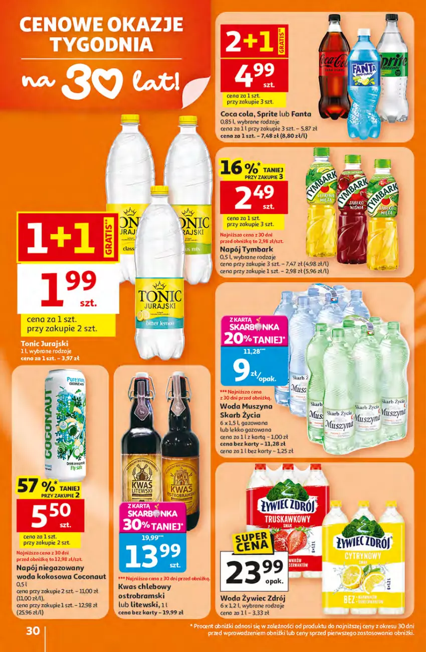 Gazetka promocyjna Auchan - 30 Lat Hipermarket - ważna 16.04 do 22.04.2026 - strona 30 - produkty: Chleb, Fa, Fanta, Kokos, Mus, Napój, Napój niegazowany, Sprite, Szyna, Tymbark, Woda