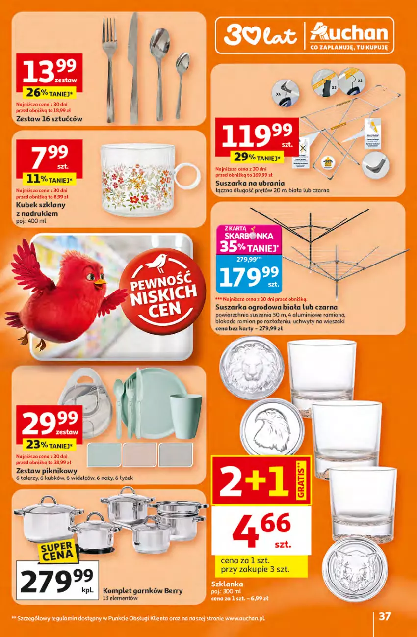 Gazetka promocyjna Auchan - 30 Lat Hipermarket - ważna 16.04 do 22.04.2026 - strona 37 - produkty: Kubek, Noż, Suszarka, Talerz, Ubrania, Uchwyty, Wieszak