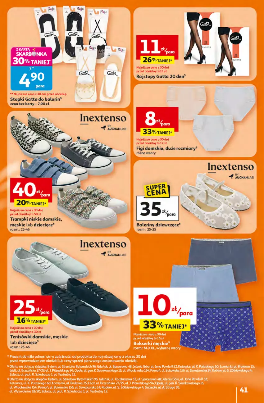Gazetka promocyjna Auchan - 30 Lat Hipermarket - ważna 16.04 do 22.04.2026 - strona 41 - produkty: Baleriny, Dzieci, Figi, Gatta, Rajstopy, Tenisówki, Top, Trampki
