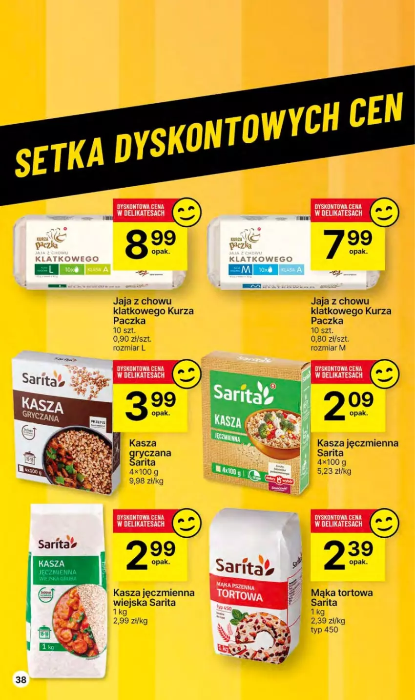 Gazetka promocyjna Delikatesy Centrum - Dyskontowe ceny w Delikatesach Centrum - ważna 23.11 do 29.11.2023 - strona 38 - produkty: Jaja, Kasza, Kasza jęczmienna, Mąka, Mąka tortowa, Sarita