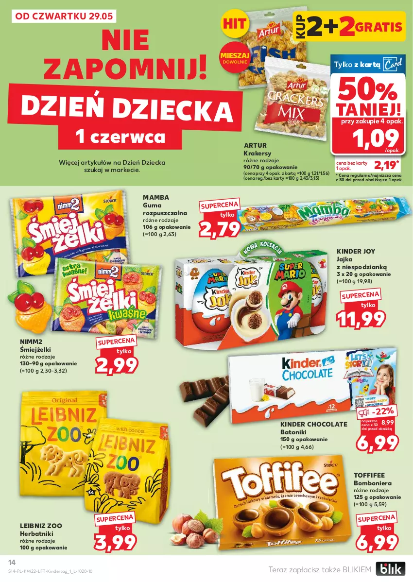 Gazetka promocyjna Kaufland - Gazetka tygodnia - ważna 29.05 do 04.06.2025 - strona 14 - produkty: Artur, Baton, Bomboniera, Gra, Guma rozpuszczalna, Herbatniki, Kinder, Krakersy, Mamba, Nimm2, Tera, Toffifee, Tonik