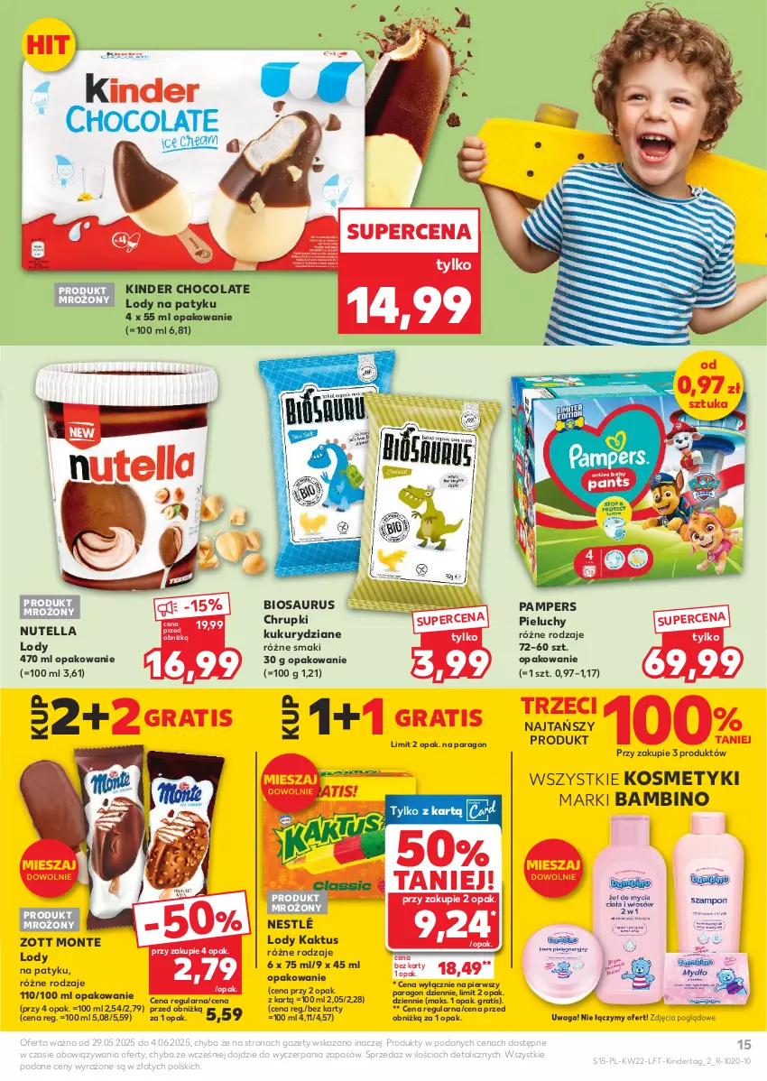 Gazetka promocyjna Kaufland - Gazetka tygodnia - ważna 29.05 do 04.06.2025 - strona 15 - produkty: Chrupki, Gra, Kaktus, Kinder, Lody, Monte, Nestlé, Nutella, Pampers, Pieluchy, Waga, Zott