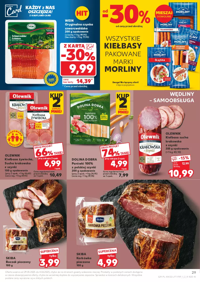 Gazetka promocyjna Kaufland - Gazetka tygodnia - ważna 29.05 do 04.06.2025 - strona 29 - produkty: Boczek, Boczek pieczony, Gin, Kiełbasa, Morliny, Olewnik, Parówki, Piec, Szynka, Waga