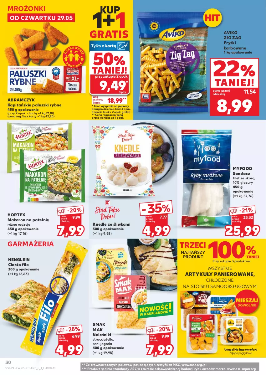 Gazetka promocyjna Kaufland - Gazetka tygodnia - ważna 29.05 do 04.06.2025 - strona 30 - produkty: Frytki, Gra, Hortex, Knedle, Lazur, Makaron, Naleśniki, Paluszki rybne, Sandacz, Sandacz filet, Ser, Waga