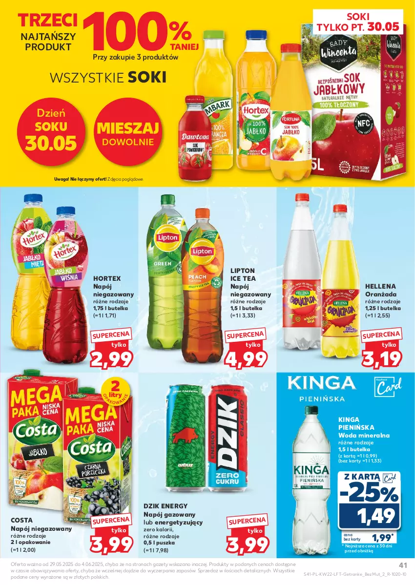Gazetka promocyjna Kaufland - Gazetka tygodnia - ważna 29.05 do 04.06.2025 - strona 41 - produkty: Hellena, Hortex, Ice tea, Lipton, Napój, Napój gazowany, Napój niegazowany, Oranżada, Sok, Tran, Waga, Woda, Woda mineralna