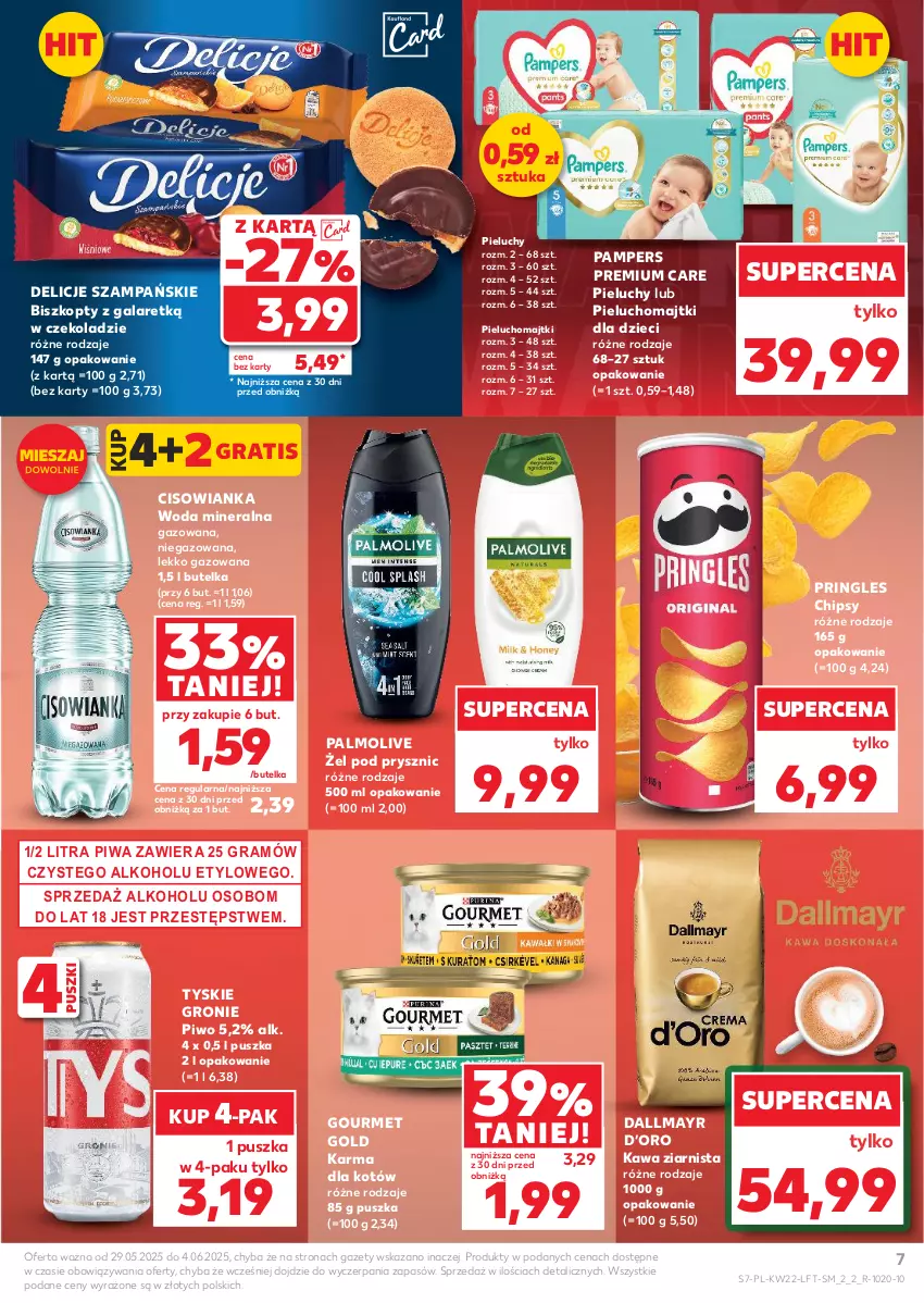 Gazetka promocyjna Kaufland - Gazetka tygodnia - ważna 29.05 do 04.06.2025 - strona 7 - produkty: Biszkopty, Chipsy, Cisowianka, Dallmayr, Delicje, Dzieci, Gala, Gourmet Gold, Gra, Kawa, Kawa ziarnista, Majtki, Palmolive, Pampers, Pieluchomajtki, Pieluchy, Piwa, Piwo, Pringles, Tyskie, Woda, Woda mineralna