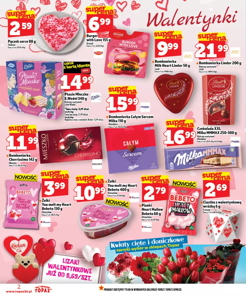 Gazetka promocyjna Topaz - Gazetka - ważna 12.02 do 18.02.2026 - strona 2 - produkty: Burger, Czekolada, Koc, Lindor, Lindt, Milka, Mleczko, Pączek, Ptasie mleczko, Ser, Top