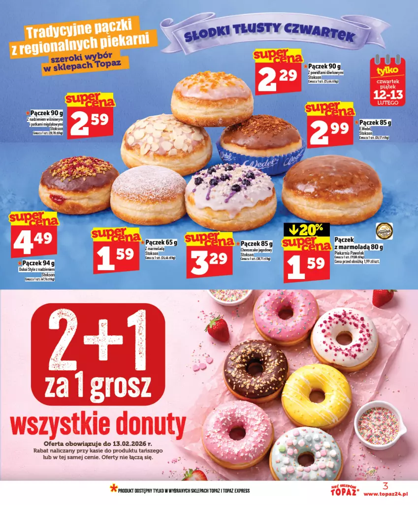 Gazetka promocyjna Topaz - Gazetka - ważna 12.02 do 18.02.2026 - strona 3 - produkty: Donut, Mola, Nuty, Pączek, Top
