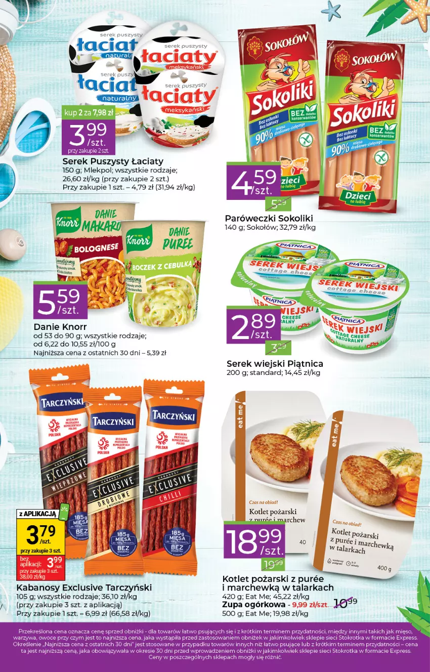 Gazetka promocyjna Stokrotka - Stokrotka Express - ważna 31.08 do 06.09.2023 - strona 2 - produkty: Kabanos, Knorr, Kotlet, Owoce, Piątnica, Pur, Ser, Serek, Serek puszysty, Serek wiejski, Sok, Sokołów, Tarczyński, Zupa, Zupa ogórkowa