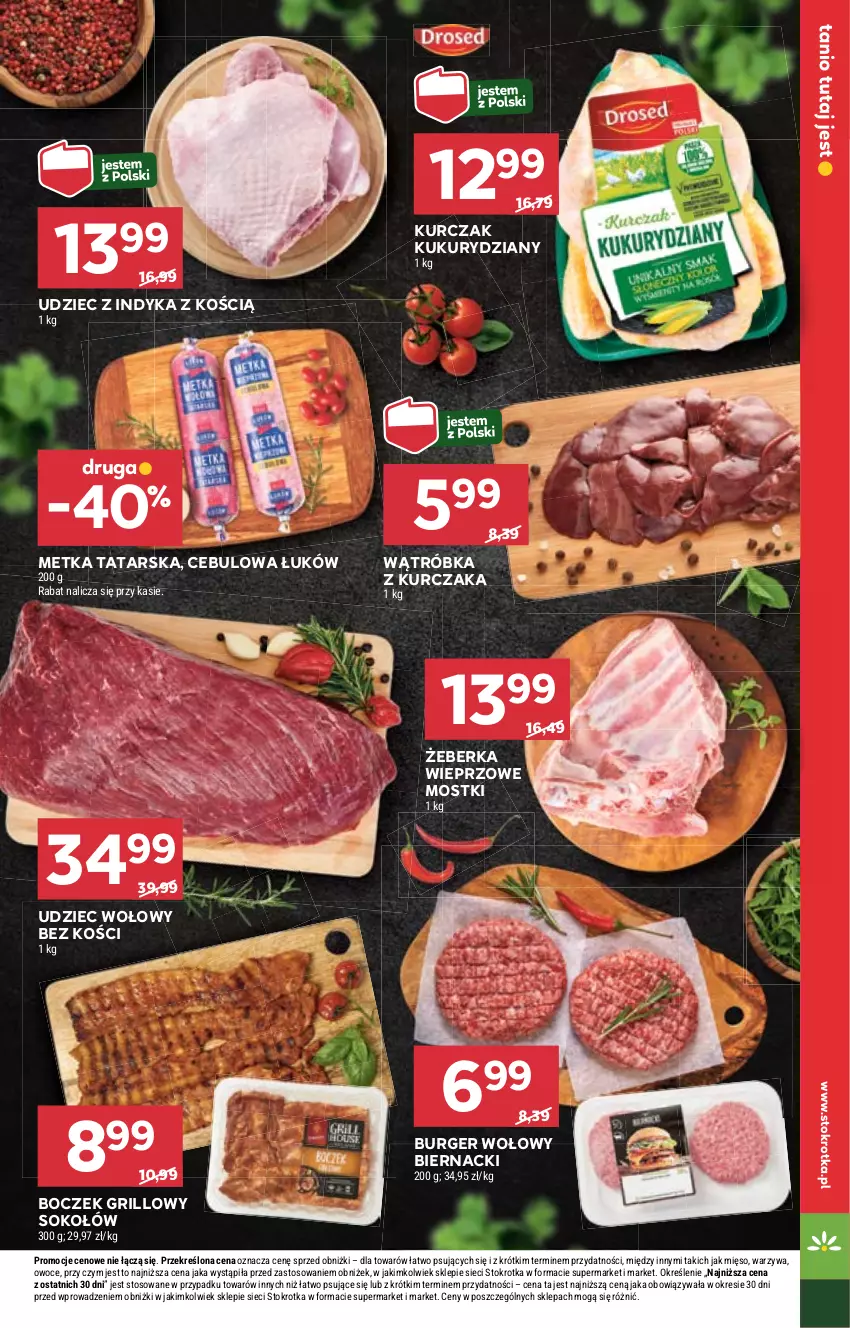 Gazetka promocyjna Stokrotka - Supermarket - ważna 09.05 do 15.05.2024 - strona 11 - produkty: Boczek, Burger, Grill, Kurczak, Metka tatarska, Mięso, Owoce, Sok, Sokołów, Udziec wołowy, Udziec z indyka, Warzywa