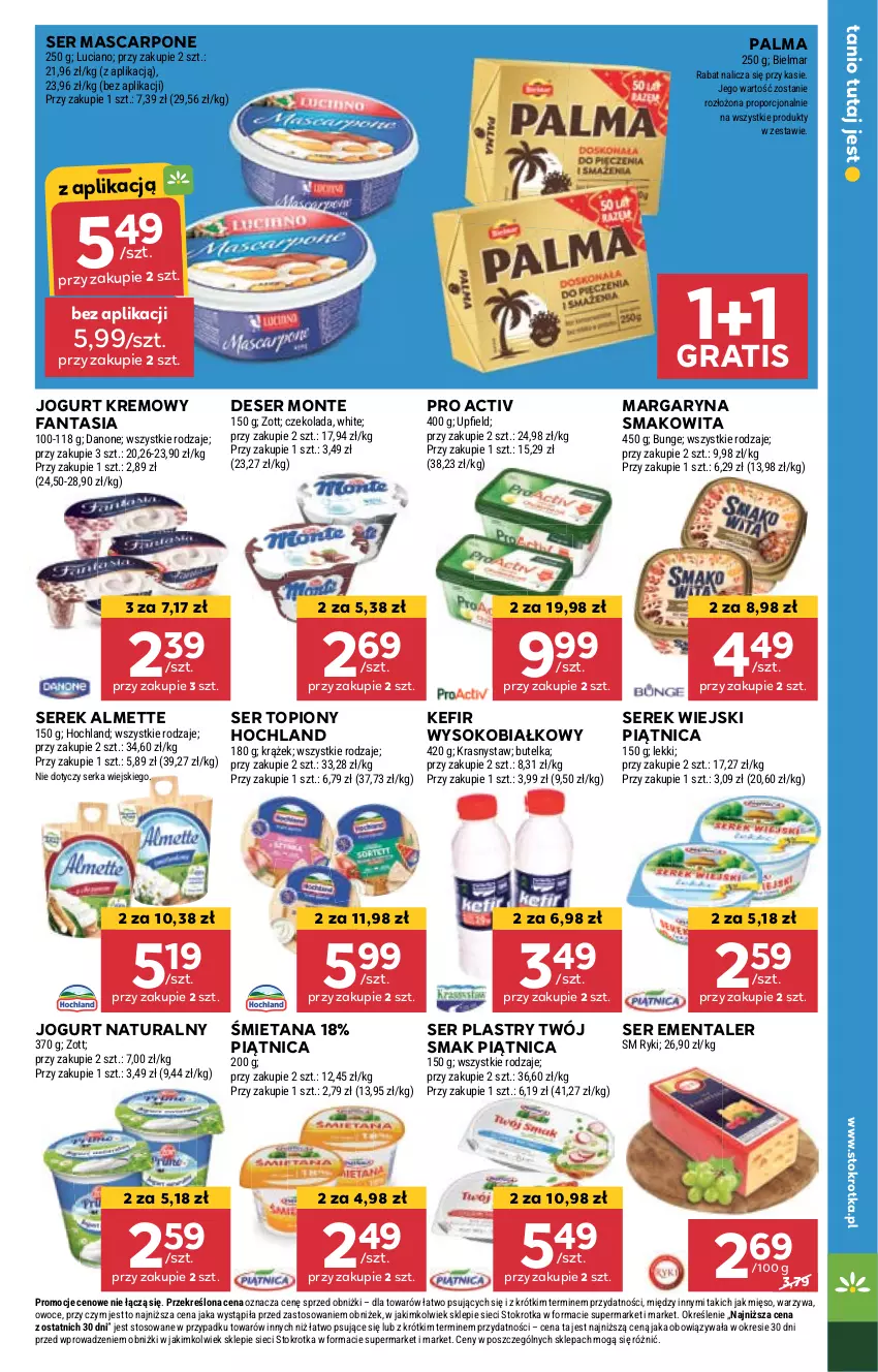 Gazetka promocyjna Stokrotka - Supermarket - ważna 09.05 do 15.05.2024 - strona 15 - produkty: Almette, Czekolada, Deser, Ementaler, Fa, Fanta, Gra, Hochland, Jogurt, Jogurt naturalny, Kefir, Margaryna, Mascarpone, Mięso, Monte, Owoce, Palma, Piątnica, Por, Ser, Ser topiony, Serek, Serek wiejski, Smakowita, Sok, Top, Twój Smak, Warzywa