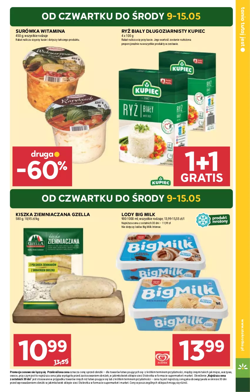 Gazetka promocyjna Stokrotka - Supermarket - ważna 09.05 do 15.05.2024 - strona 5 - produkty: Big Milk, Gra, Kupiec, Lody, Mięso, Owoce, Piec, Por, Ryż, Ryż biały, Surówka, Warzywa