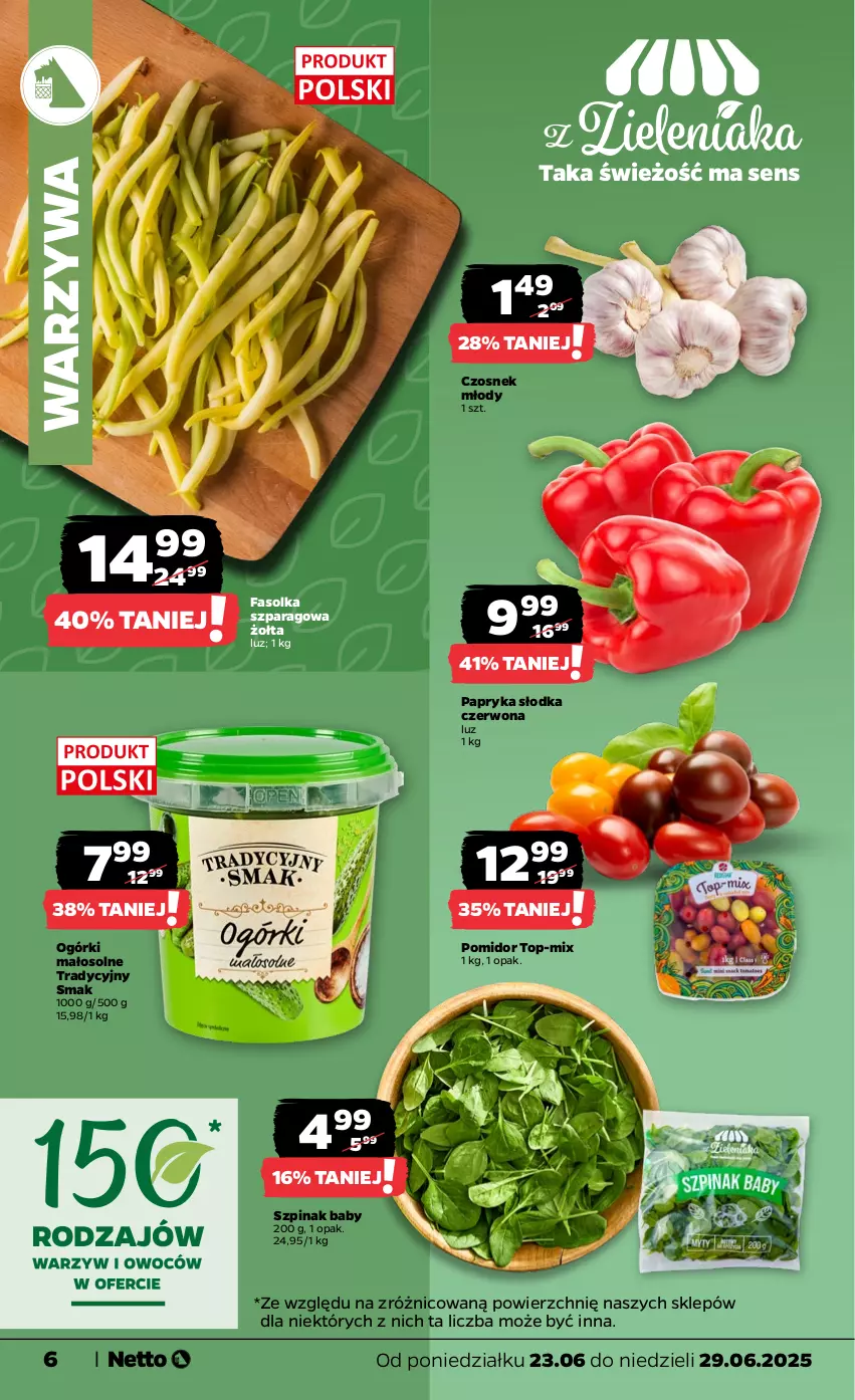 Gazetka promocyjna Netto - Od Poniedziałku - ważna 23.06 do 29.06.2025 - strona 6 - produkty: Czosnek, Fa, Jogurt, Papryka, Papryka słodka, Piątnica, Szpinak, Top, Warzywa