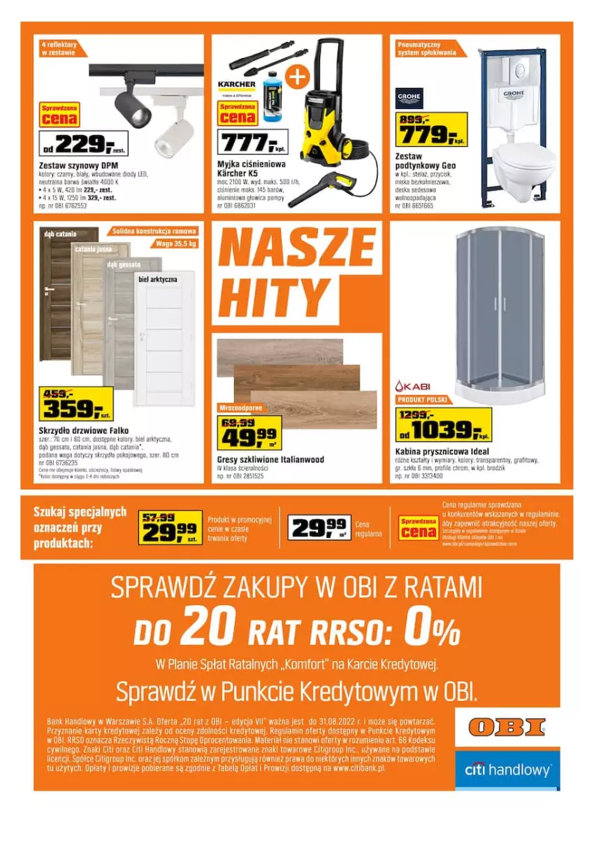 Gazetka promocyjna Obi - Gazetka OBI - ważna 11.05 do 24.05.2022 - strona 24 - produkty: Brodzik, Drzwi, Fa, Gra, Gres, Kabina prysznicowa, Myjka ciśnieniowa, Skrzydło drzwiowe, Tran