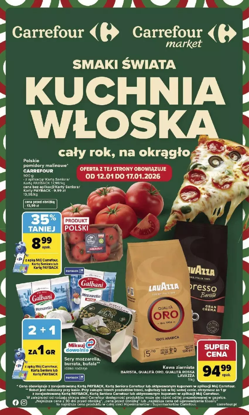 Gazetka promocyjna Carrefour - Gazetka Kuchnia włoska - ważna 12.01 do 25.01.2026 - strona 1 - produkty: Burrata, Fa, Kawa, Kawa ziarnista, Lavazza, Mozzarella, NBA, Ser