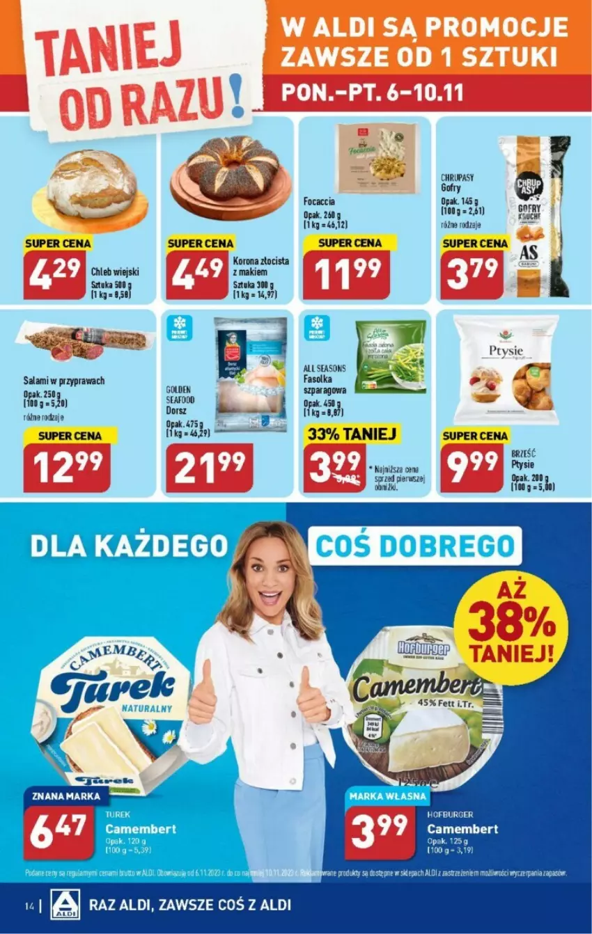 Gazetka promocyjna Aldi - ważna 06.11 do 10.11.2023 - strona 6 - produkty: All Seasons, Burger, Chleb, Dorsz, Fa, Focaccia, Gofry, Hofburger, Salami