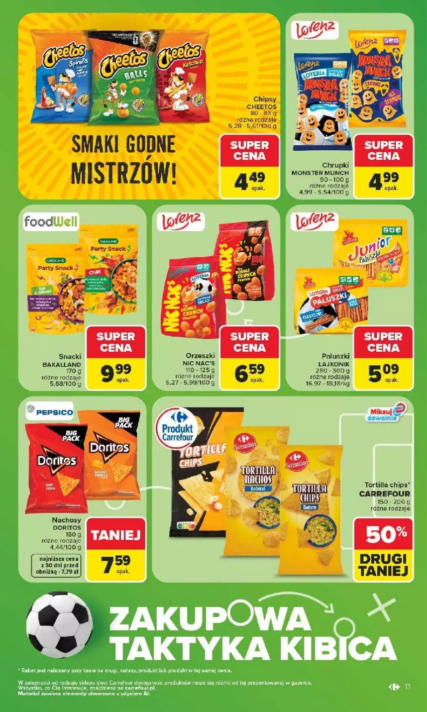 Gazetka promocyjna Carrefour - Gazetka od poniedziałku. Carrefour, Market w SUMIE najlepszy - ważna 08.06 do 13.06.2026 - strona 13 - produkty: Bakalland, Cheetos, Chipsy, Chrupki, HP, Lajkonik, Monster Munch, Tera, Tortilla, Tortilla Chips
