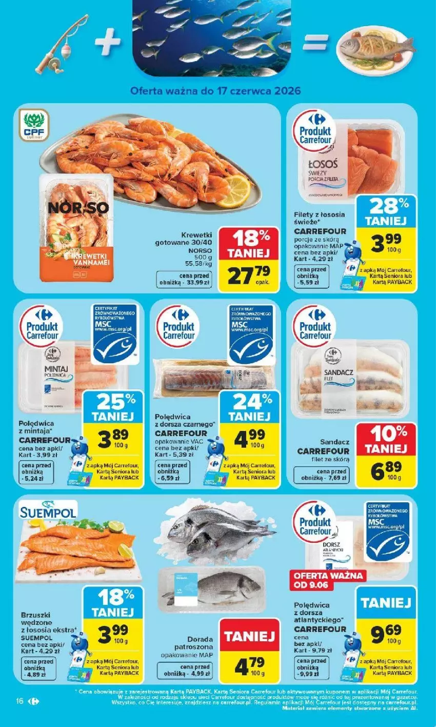 Gazetka promocyjna Carrefour - Gazetka od poniedziałku. Carrefour, Market w SUMIE najlepszy - ważna 08.06 do 13.06.2026 - strona 18 - produkty: Dorsz, Fa, Kawa, Krewetki, Polędwica, Por, Ryba, Sandacz, Sos, Suempol