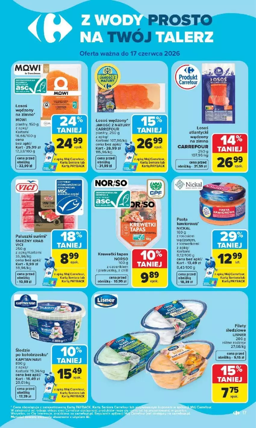Gazetka promocyjna Carrefour - Gazetka od poniedziałku. Carrefour, Market w SUMIE najlepszy - ważna 08.06 do 13.06.2026 - strona 19 - produkty: Kawior, Krewetki, Lisner, Sos, Surimi