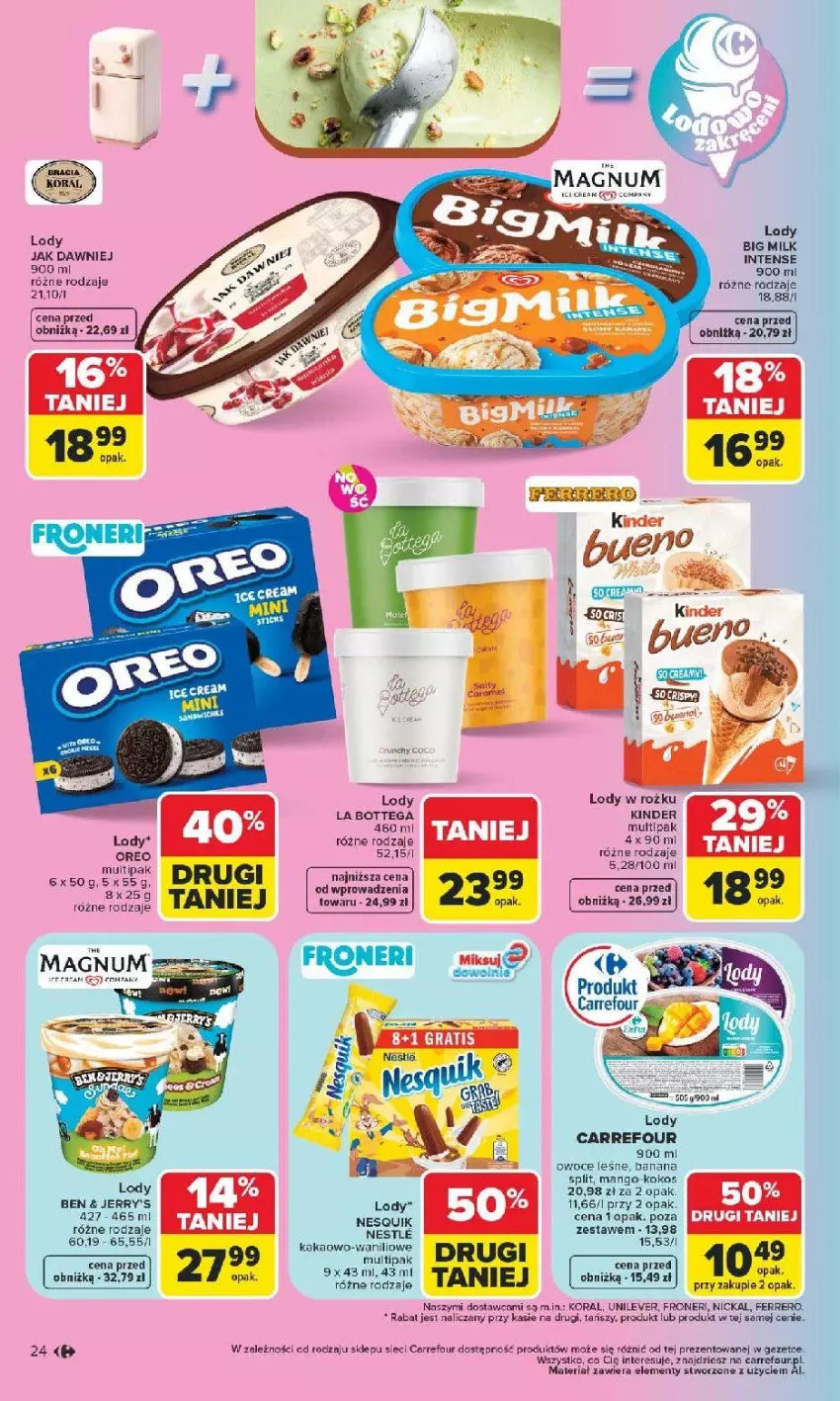 Gazetka promocyjna Carrefour - Gazetka od poniedziałku. Carrefour, Market w SUMIE najlepszy - ważna 08.06 do 13.06.2026 - strona 26 - produkty: Big Milk, Fa, Ferrero, Kakao, Kinder, Lody, Owoce, Ser, Top