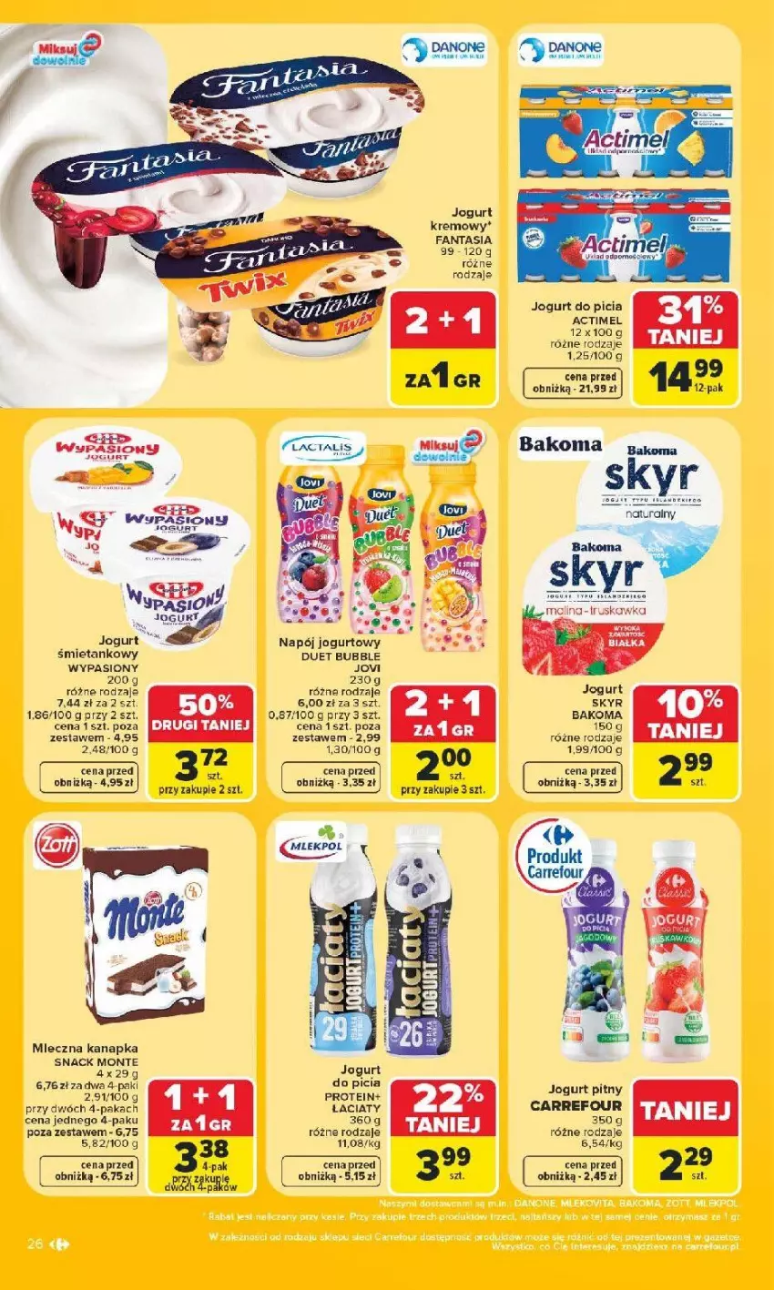 Gazetka promocyjna Carrefour - Gazetka od poniedziałku. Carrefour, Market w SUMIE najlepszy - ważna 08.06 do 13.06.2026 - strona 28 - produkty: Actimel, Bakoma, Danone, Fa, Fanta, Jogurt, Jogurt pitny, Mleczna kanapka, Monte, Napój, Napój jogurtowy