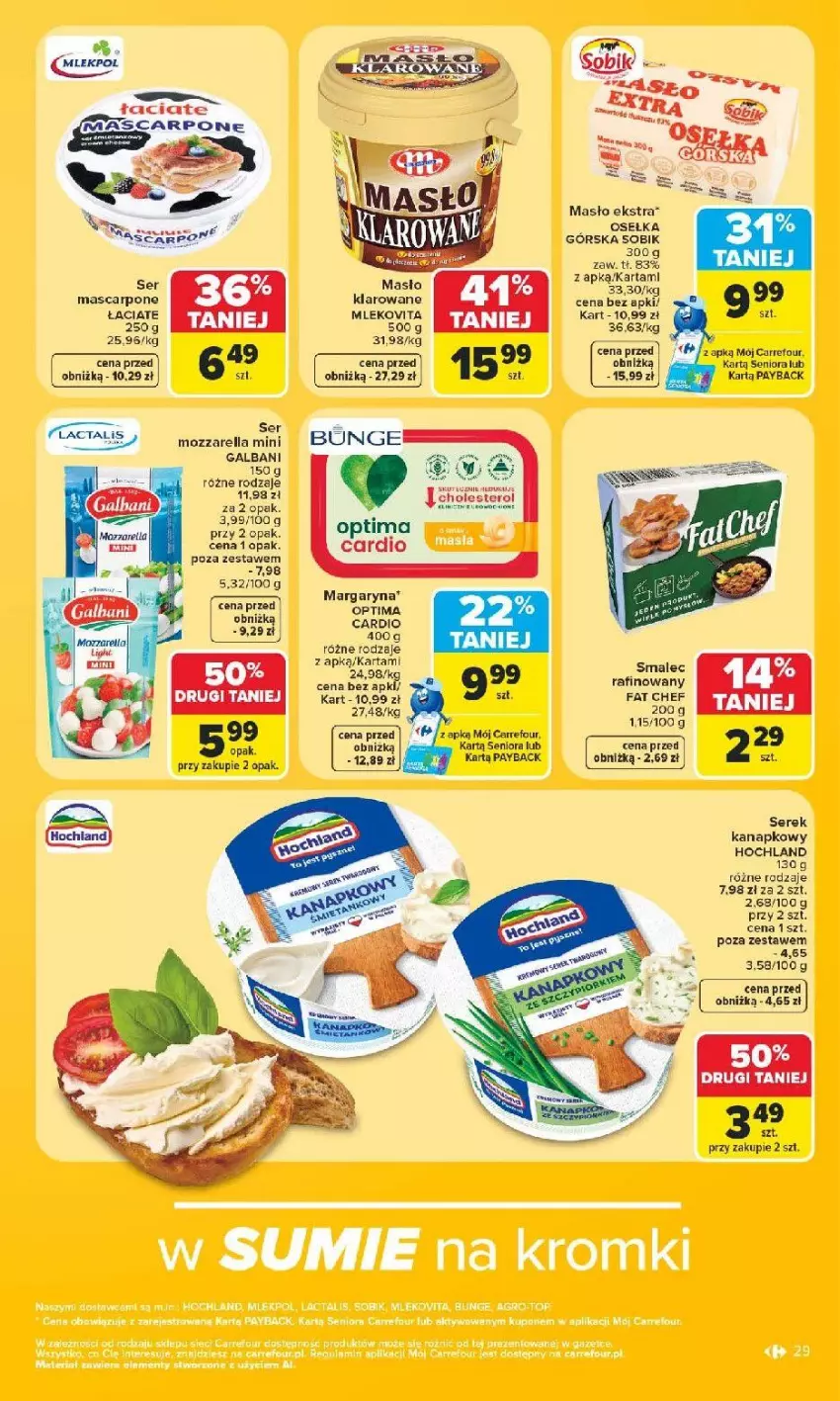 Gazetka promocyjna Carrefour - Gazetka od poniedziałku. Carrefour, Market w SUMIE najlepszy - ważna 08.06 do 13.06.2026 - strona 31 - produkty: Fa, Hochland, LG, Margaryna, Mascarpone, Mleko, Mlekovita, Mozzarella, Optima, Optima Cardio, Ser, Serek, Serek kanapkowy, Smalec