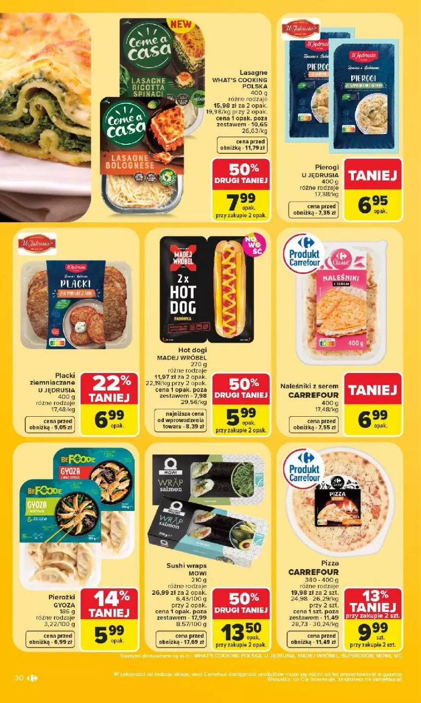 Gazetka promocyjna Carrefour - Gazetka od poniedziałku. Carrefour, Market w SUMIE najlepszy - ważna 08.06 do 13.06.2026 - strona 32 - produkty: Fa, Hot dog, Lack, Lasagne, Madej Wróbel, Naleśniki, Pierogi, Pizza, Ser, Sushi