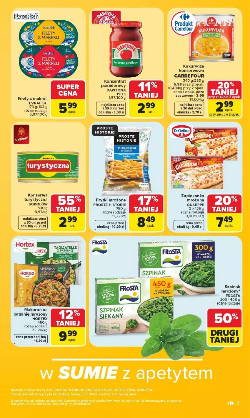Gazetka promocyjna Carrefour - Gazetka od poniedziałku. Carrefour, Market w SUMIE najlepszy - ważna 08.06 do 13.06.2026 - strona 33 - produkty: Frosta, Frytki, Hortex, Kukurydza, Kukurydza konserwowa, Ser, Szpinak, Tonik, Zapiekanka