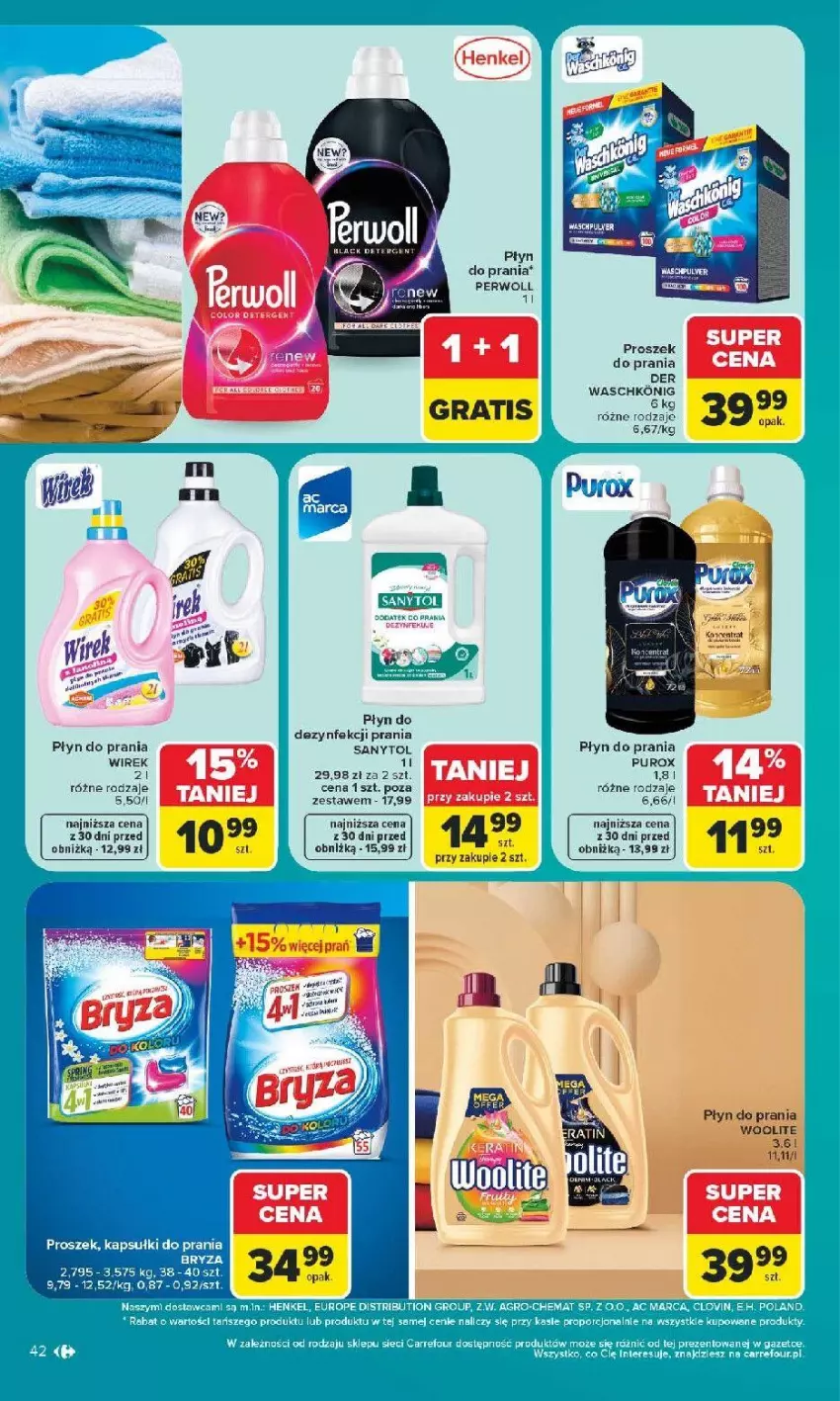 Gazetka promocyjna Carrefour - Gazetka od poniedziałku. Carrefour, Market w SUMIE najlepszy - ważna 08.06 do 13.06.2026 - strona 44 - produkty: Bryza, Fa, Kapsułki do prania, Płyn do prania, Pur, Sanytol