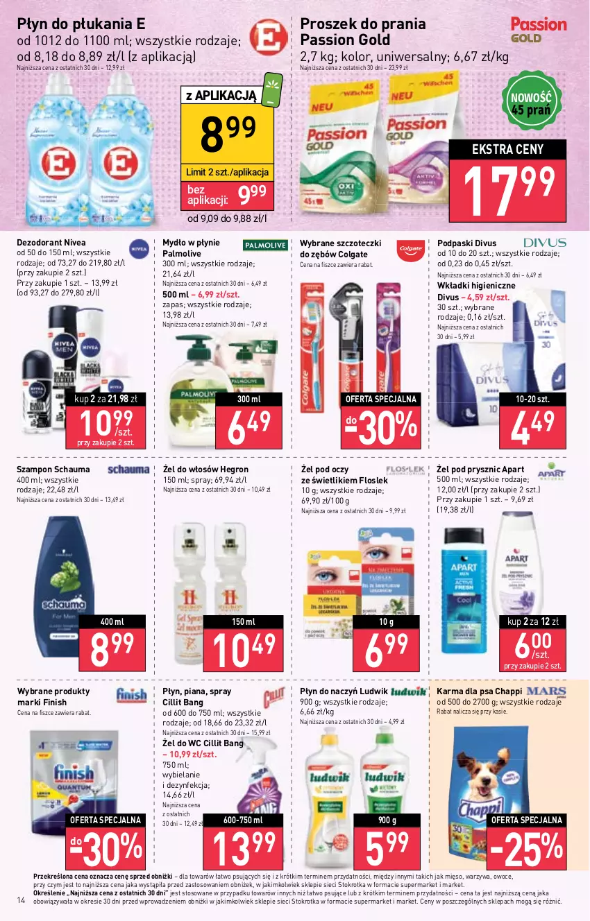 Gazetka promocyjna Stokrotka - Market - ważna 09.11 do 15.11.2023 - strona 15 - produkty: Chappi, Cillit Bang, Colgate, Dezodorant, Dezynfekcja, Finish, Hegron, LG, Ludwik, Mięso, Mydło, Mydło w płynie, Nivea, Owoce, Palmolive, Płyn do płukania, Podpaski, Proszek do prania, Schauma, Szampon, Warzywa, Wkładki