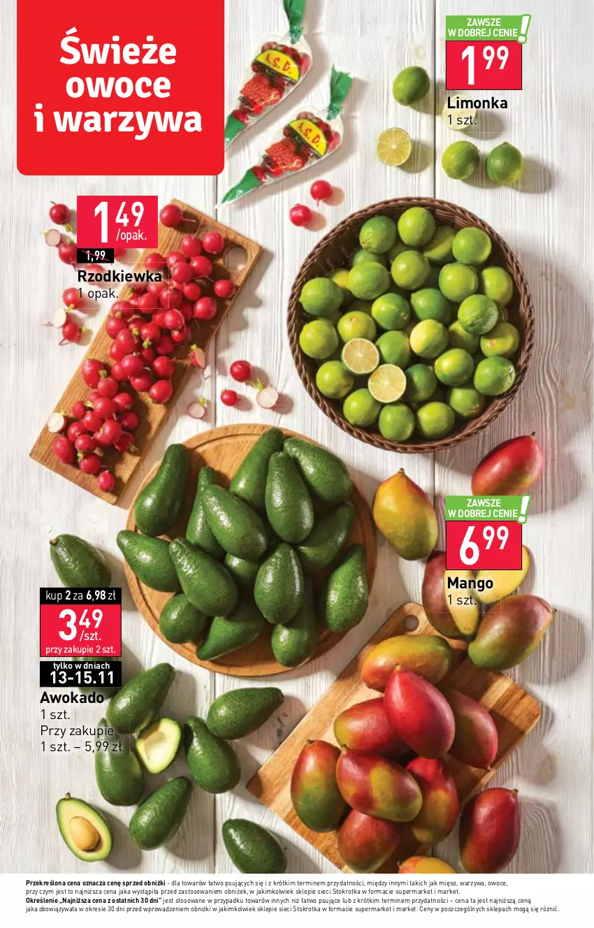 Gazetka promocyjna Stokrotka - Market - ważna 09.11 do 15.11.2023 - strona 8 - produkty: Limonka, Mango, Mięso, Owoce, Rzodkiewka, Warzywa