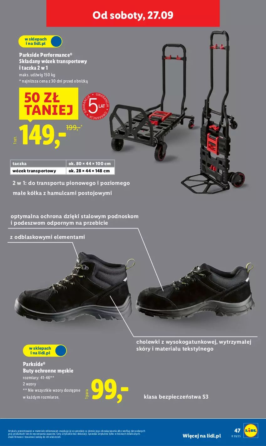 Gazetka promocyjna Lidl - GAZETKA - ważna 22.09 do 27.09.2025 - strona 55 - produkty: BIC, Buty, Dźwig, Parkside, Piec, Por, Sok, Sport, Tran, Wózek, Wózek transportowy