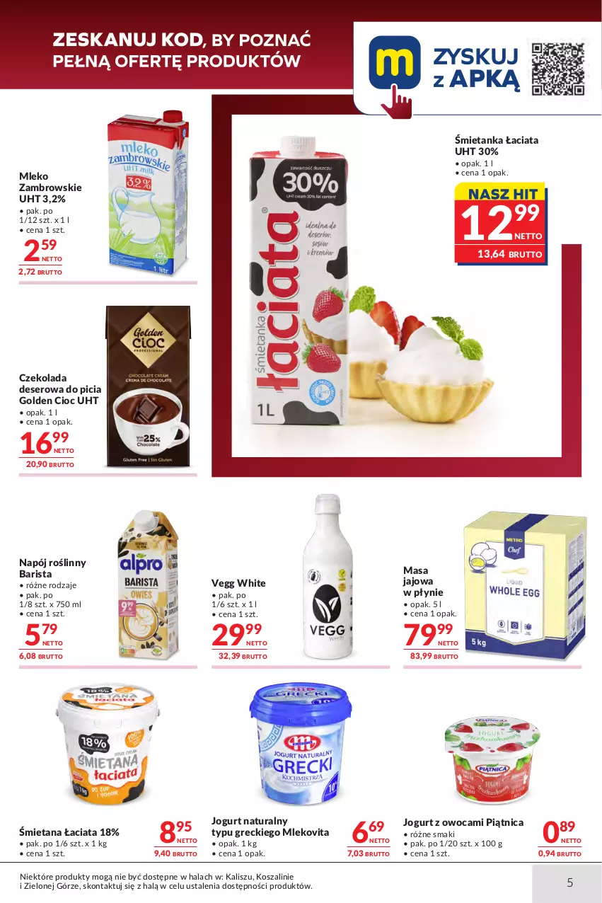 Gazetka promocyjna Makro - Oferta dla Gastronomii - ważna 27.10 do 09.11.2026 - strona 5 - produkty: Czekolada, Deser, Jogurt, Jogurt naturalny, Kosz, Mleko, Mlekovita, Napój, Napój roślinny, Piątnica, Ser, Szal