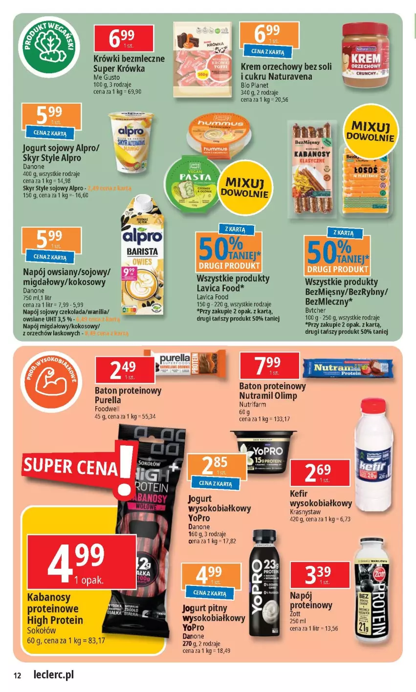 Gazetka promocyjna E Leclerc - ważna 17.09 do 28.09.2024 - strona 11 - produkty: Alpro, Baton, Czekolada, Danone, Fa, Jogurt, Jogurt pitny, Kabanos, Kokos, Krem orzechowy, Napój, Pur, Sok, Sokołów