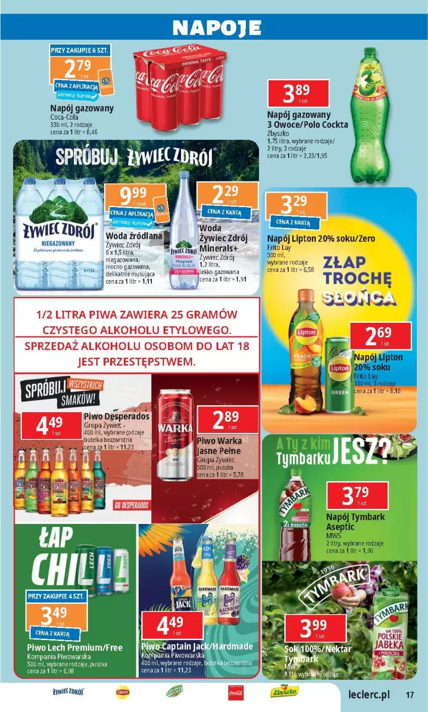 Gazetka promocyjna E Leclerc - ważna 17.09 do 28.09.2024 - strona 16 - produkty: Coca-Cola, Desperados, Jabłka, LANA, Lech Premium, Lipton, Mus, Napój, Napój gazowany, Piwo, Sok, Warka, Woda