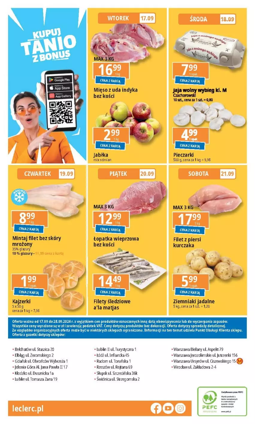 Gazetka promocyjna E Leclerc - ważna 17.09 do 28.09.2024 - strona 31 - produkty: Fa, Filet z piersi kurczaka, Gra, Jabłka, Jaja, Kurczak, Lazur, Matjas, Mięso, Mintaj, Piec, Ziemniaki