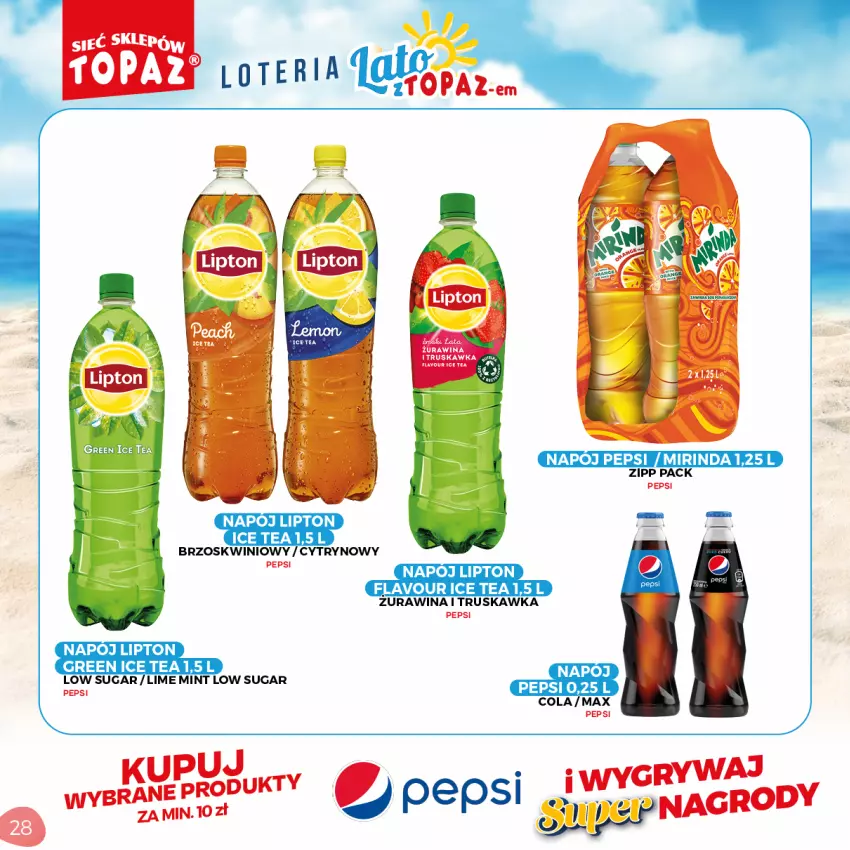 Gazetka promocyjna Topaz - Gazetka - ważna 05.07 do 05.09.2021 - strona 28 - produkty: Gry, Ice tea, Lipton, Mirinda, Pepsi, Top